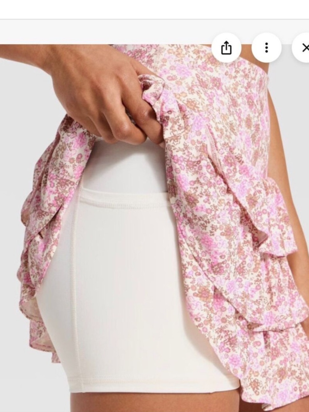 Women’s High Rise Floral Ruffle Mini Skort   Pink /Brown.  S - Picture 3 of 10